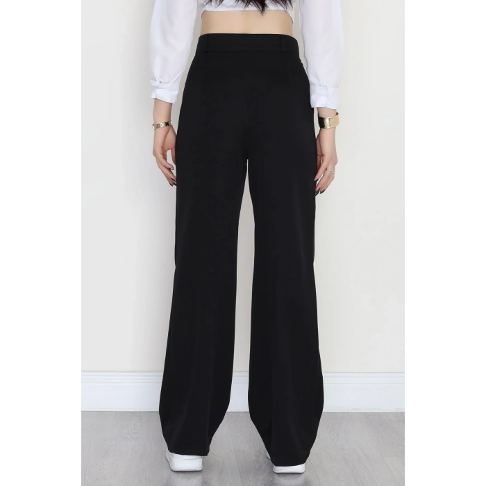 Dabıl Kumaş Pileli Palazzo Pantolon Siyah - 51062.1991.