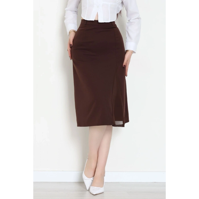 Dabıl Kumaş Tül Yırtmaçlı Etek Kahve - 51260.1991.