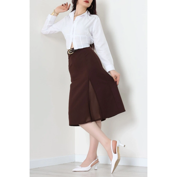 Dabıl Kumaş Tül Yırtmaçlı Etek Kahve - 51260.1991.