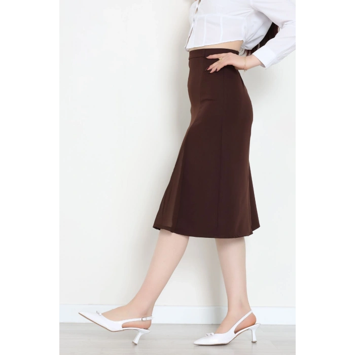 Dabıl Kumaş Tül Yırtmaçlı Etek Kahve - 51260.1991.