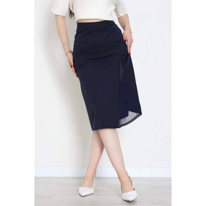 Dabıl Kumaş Tül Yırtmaçlı Etek Lacivert - 51260.1991.