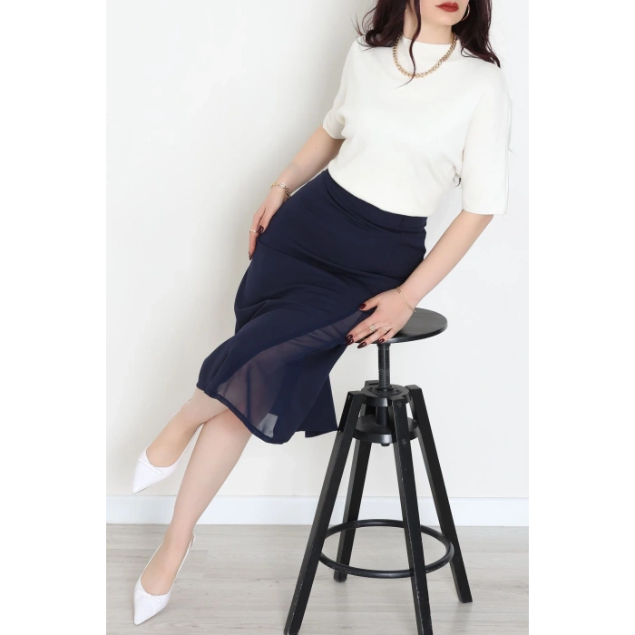 Dabıl Kumaş Tül Yırtmaçlı Etek Lacivert - 51260.1991.