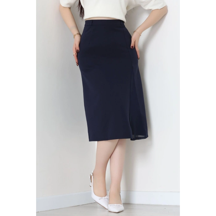 Dabıl Kumaş Tül Yırtmaçlı Etek Lacivert - 51260.1991.