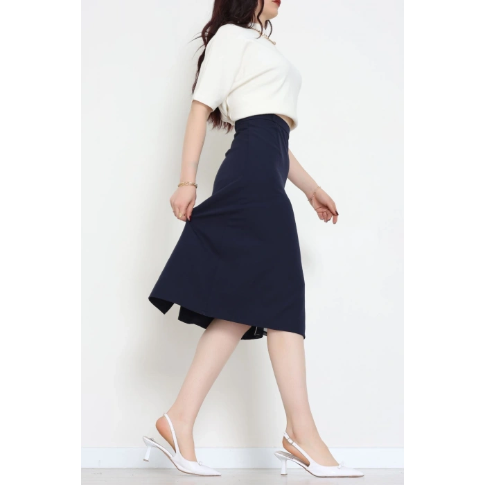 Dabıl Kumaş Tül Yırtmaçlı Etek Lacivert - 51260.1991.