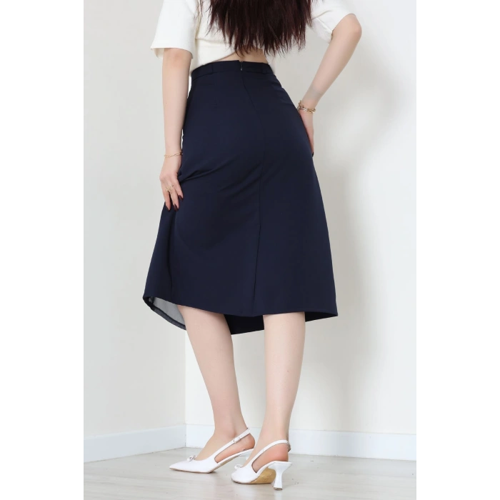 Dabıl Kumaş Tül Yırtmaçlı Etek Lacivert - 51260.1991.