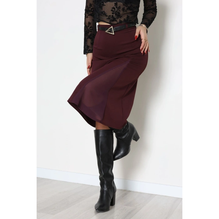 Dabıl Kumaş Tül Yırtmaçlı Etek Mürdüm - 51260.1991.