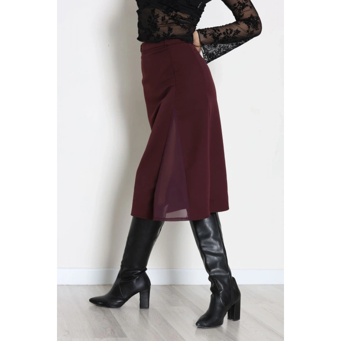 Dabıl Kumaş Tül Yırtmaçlı Etek Mürdüm - 51260.1991.