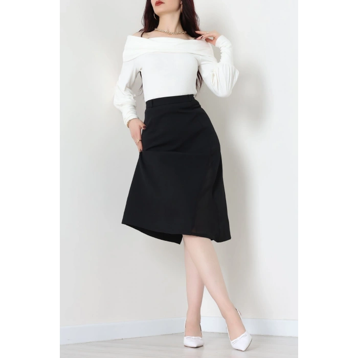 Dabıl Kumaş Tül Yırtmaçlı Etek Siyah - 51260.1991.