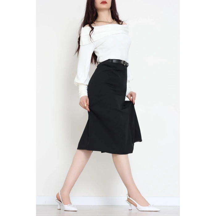 Dabıl Kumaş Tül Yırtmaçlı Etek Siyah - 51260.1991.