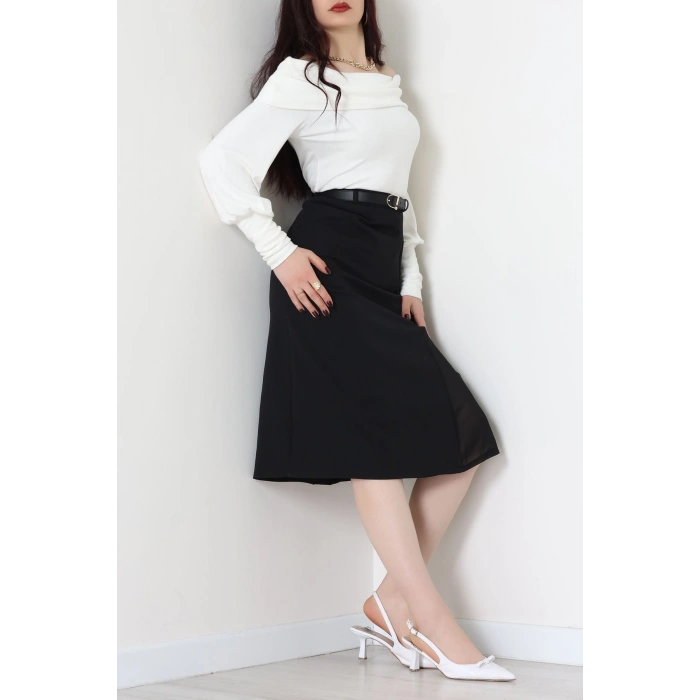 Dabıl Kumaş Tül Yırtmaçlı Etek Siyah - 51260.1991.