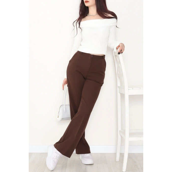 Dabıl Kumaş Yan Düğmeli Palazzo Pantolon Kahve - 2086.1991.
