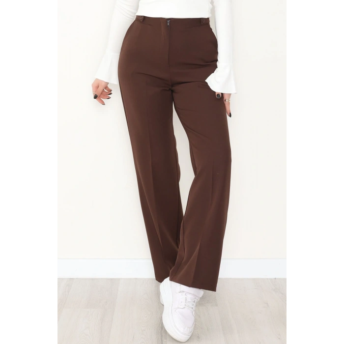 Dabıl Kumaş Yan Düğmeli Palazzo Pantolon Kahve - 2086.1991.