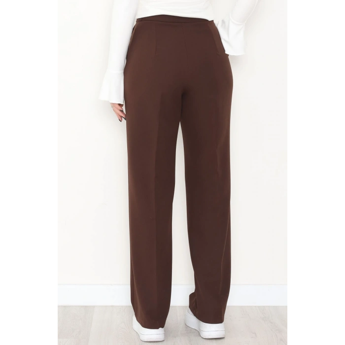 Dabıl Kumaş Yan Düğmeli Palazzo Pantolon Kahve - 2086.1991.