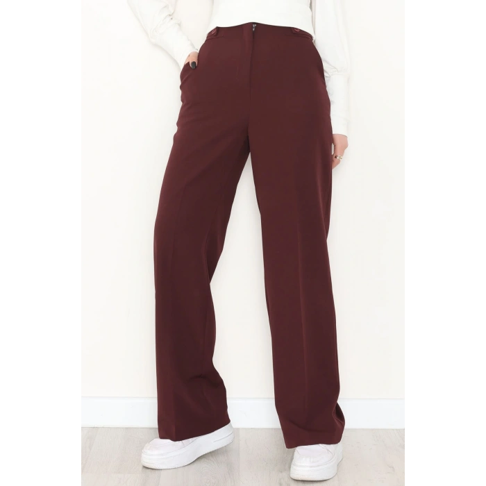 Dabıl Kumaş Yan Düğmeli Palazzo Pantolon Mürdüm - 2086.1991.