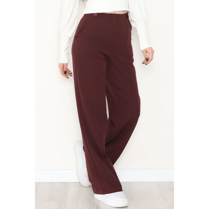 Dabıl Kumaş Yan Düğmeli Palazzo Pantolon Mürdüm - 2086.1991.