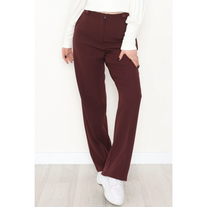 Dabıl Kumaş Yan Düğmeli Palazzo Pantolon Mürdüm - 2086.1991.