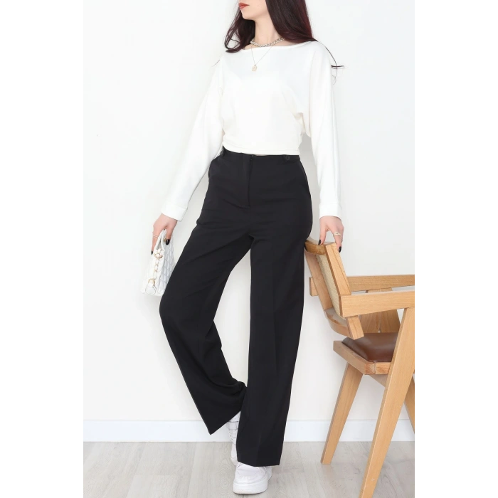 Dabıl Kumaş Yan Düğmeli Palazzo Pantolon Siyah - 2086.1991.