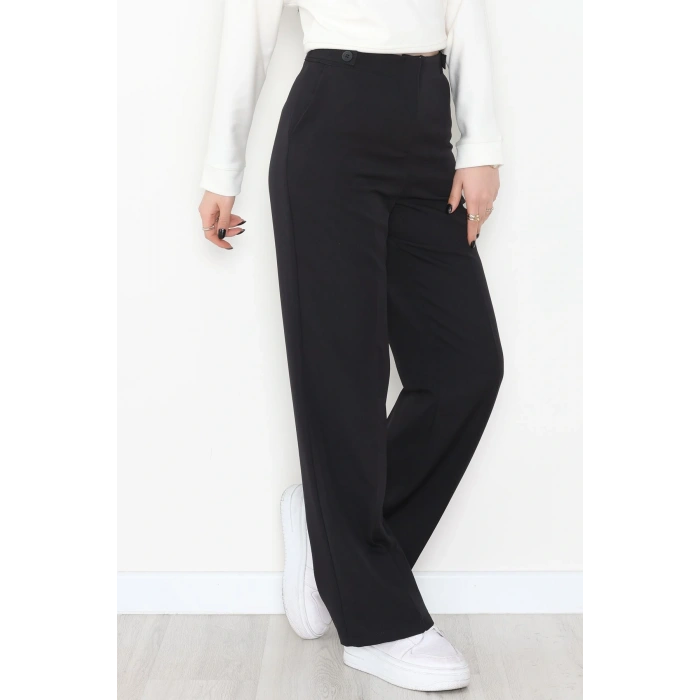 Dabıl Kumaş Yan Düğmeli Palazzo Pantolon Siyah - 2086.1991.