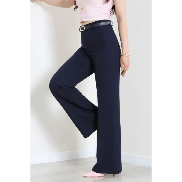 Dabıl Kumaş Yan Fermuarlı Kemerli Pantolon Lacivert - 71442.1920.