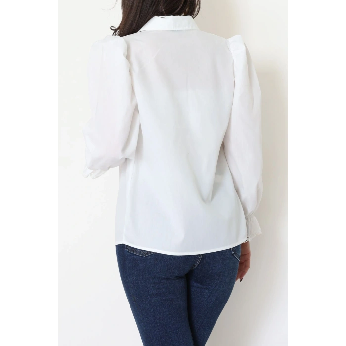 Dakron Kumaş Nakış Detaylı Gömlek Beyaz - 51114.2118.