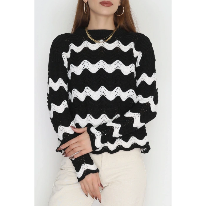 Dalga Çizgili Triko Siyahlatte - 1529.1577.