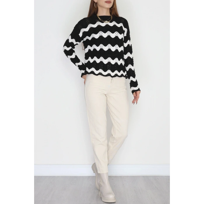 Dalga Çizgili Triko Siyahlatte - 1529.1577.