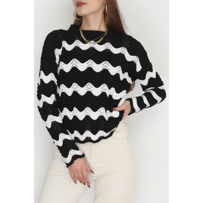 Dalga Çizgili Triko Siyahlatte - 1529.1577.