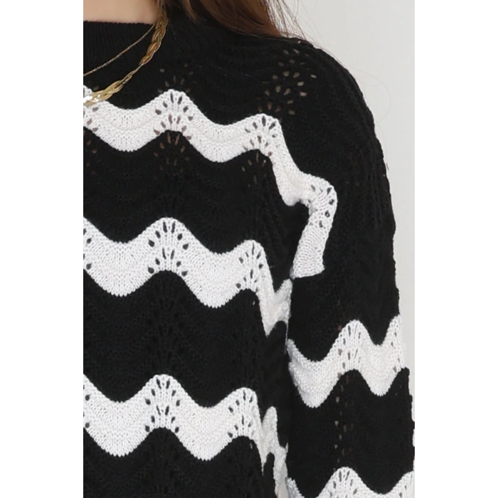 Dalga Çizgili Triko Siyahlatte - 1529.1577.