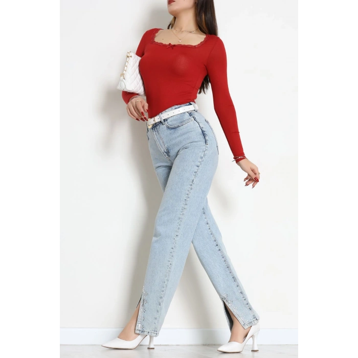 Dantel Detaylı Çerçeve Yaka Viskon Body Bordo - 5505.599.