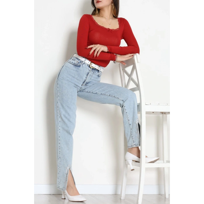 Dantel Detaylı Çerçeve Yaka Viskon Body Bordo - 5505.599.