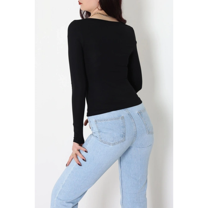 Dantel Detaylı Kare Yaka Viskon Body Siyah - 5504.599.