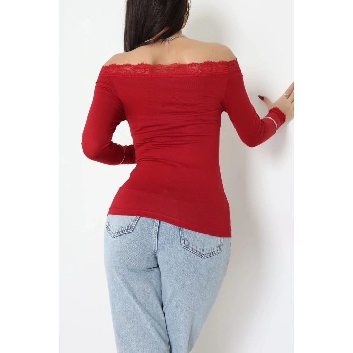 Dantel Detaylı Madonna Yaka Viskon Body Bordo - 5506.599.