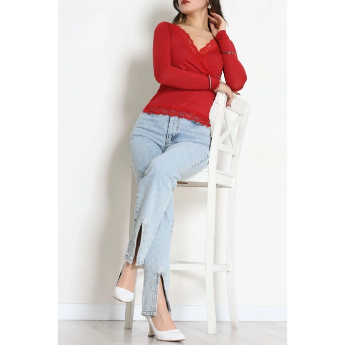 Dantel V Yaka Viskon Body Bordo - 5507.599.