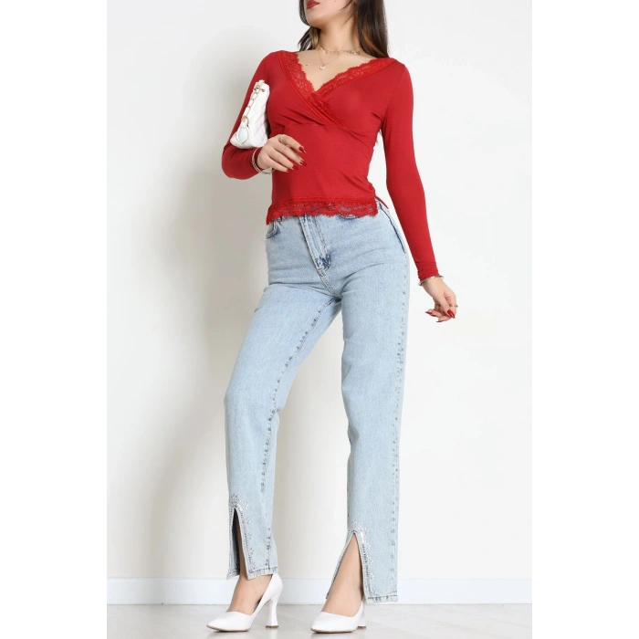 Dantel V Yaka Viskon Body Bordo - 5507.599.