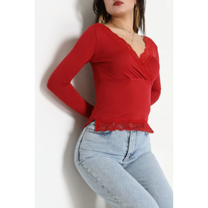 Dantel V Yaka Viskon Body Bordo - 5507.599.