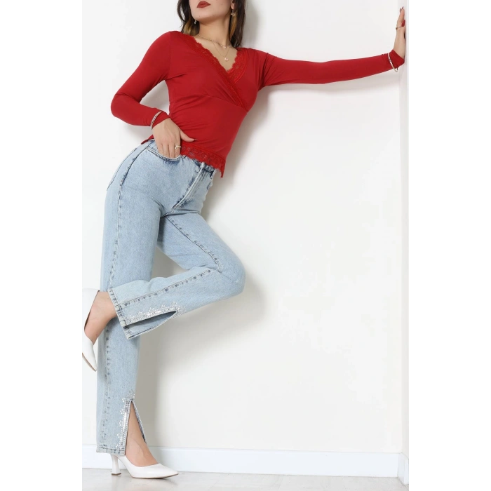 Dantel V Yaka Viskon Body Bordo - 5507.599.