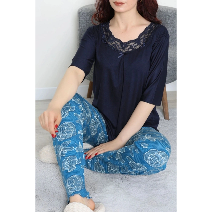 Dantelli Pijama Takımı Lacivert - 71502.1773.