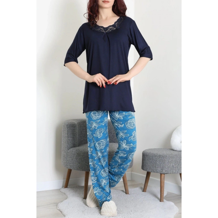 Dantelli Pijama Takımı Lacivert - 71502.1773.