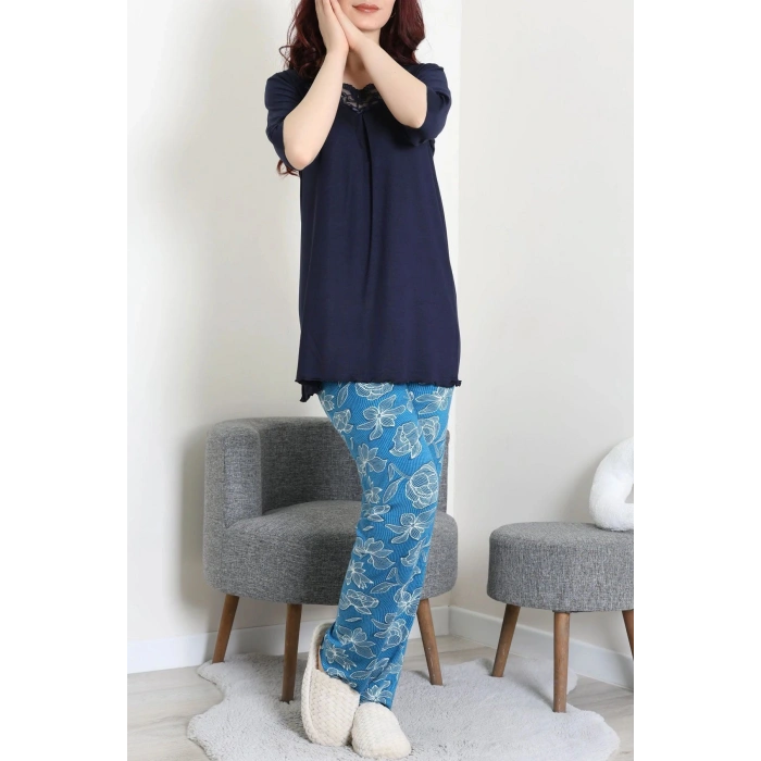 Dantelli Pijama Takımı Lacivert - 71502.1773.