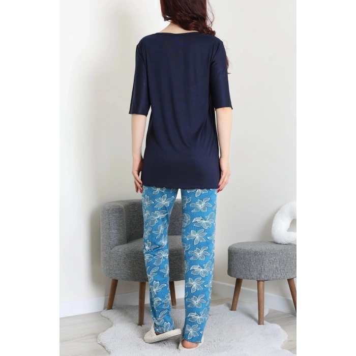 Dantelli Pijama Takımı Lacivert - 71502.1773.