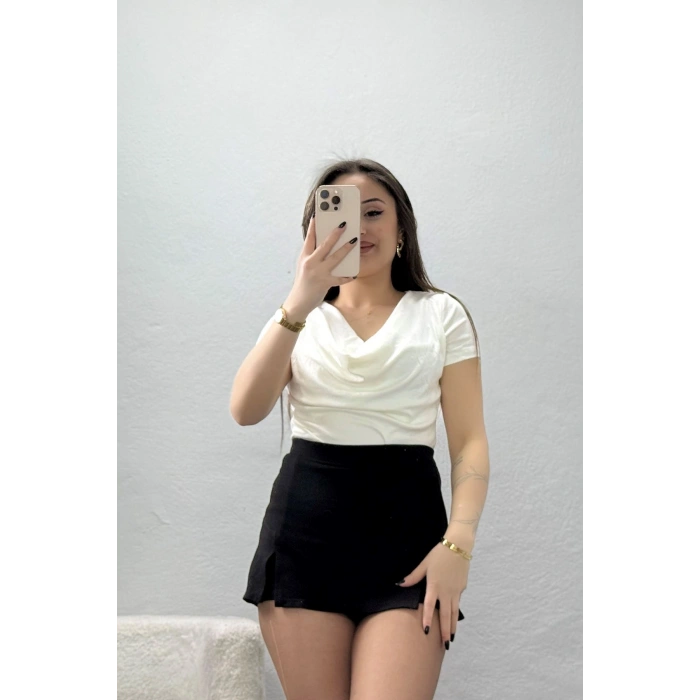 Degaje Yaka Penye Kumaş Bluz Ekru - 71422.1748.