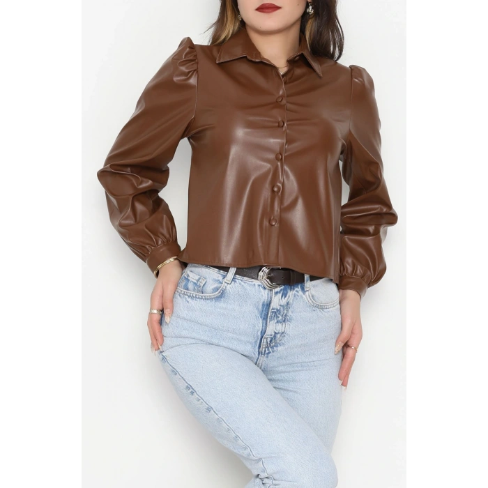 Deri Düğmeli Gömlek Acıkahve - 51076.Pu.