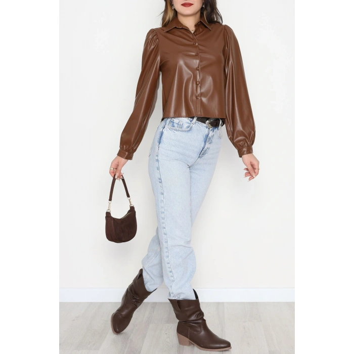 Deri Düğmeli Gömlek Acıkahve - 51076.Pu.