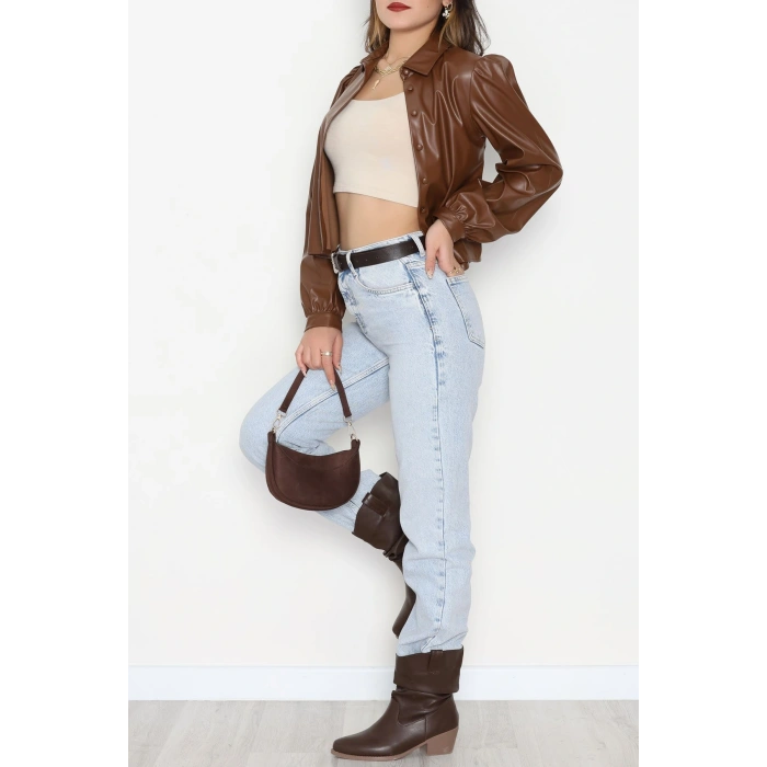 Deri Düğmeli Gömlek Acıkahve - 51076.Pu.