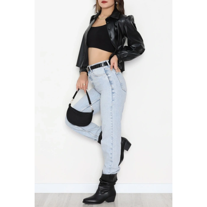 Deri Düğmeli Gömlek Siyah - 51076.Pu.