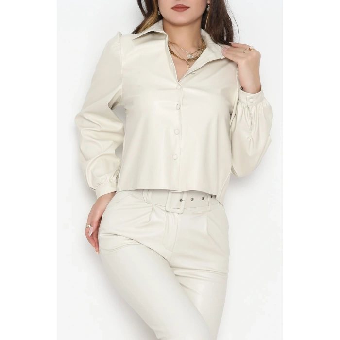 Deri Düğmeli Gömlek Taş - 51076.Pu.