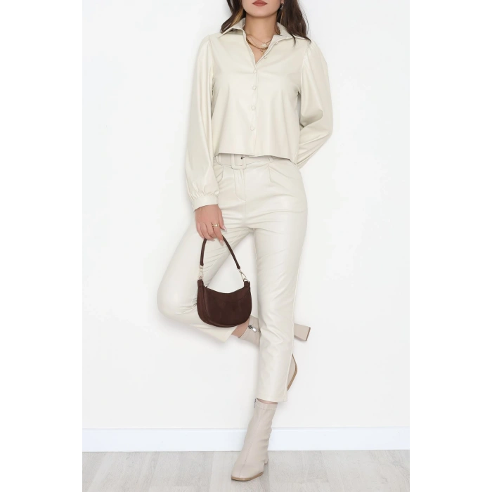 Deri Düğmeli Gömlek Taş - 51076.Pu.