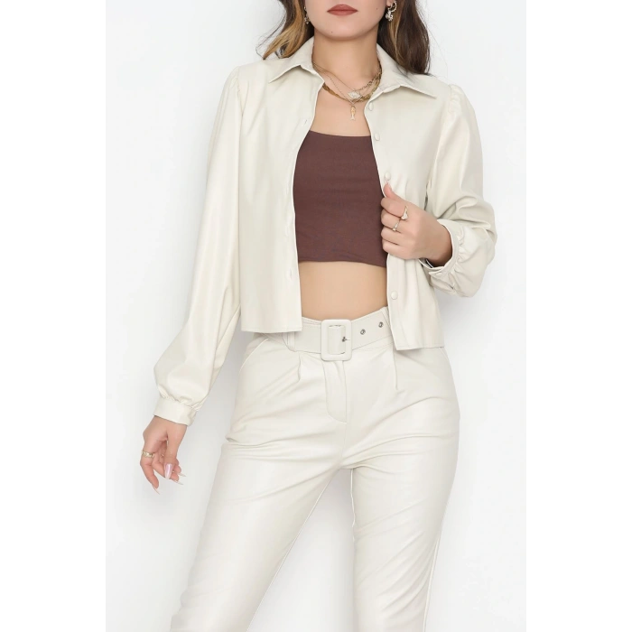 Deri Düğmeli Gömlek Taş - 51076.Pu.