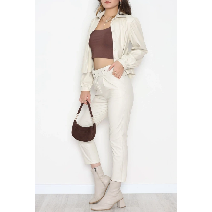 Deri Düğmeli Gömlek Taş - 51076.Pu.