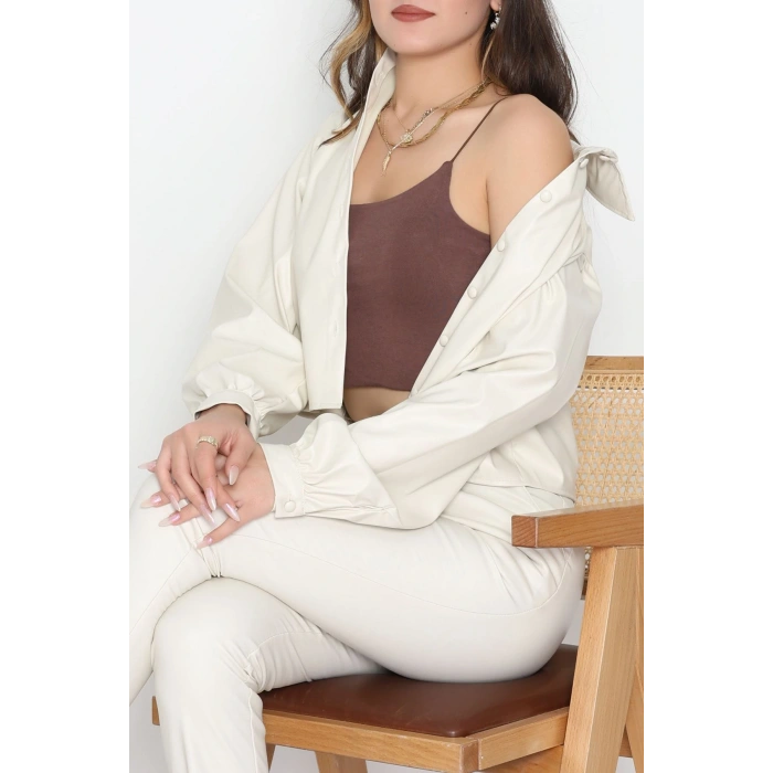 Deri Düğmeli Gömlek Taş - 51076.Pu.